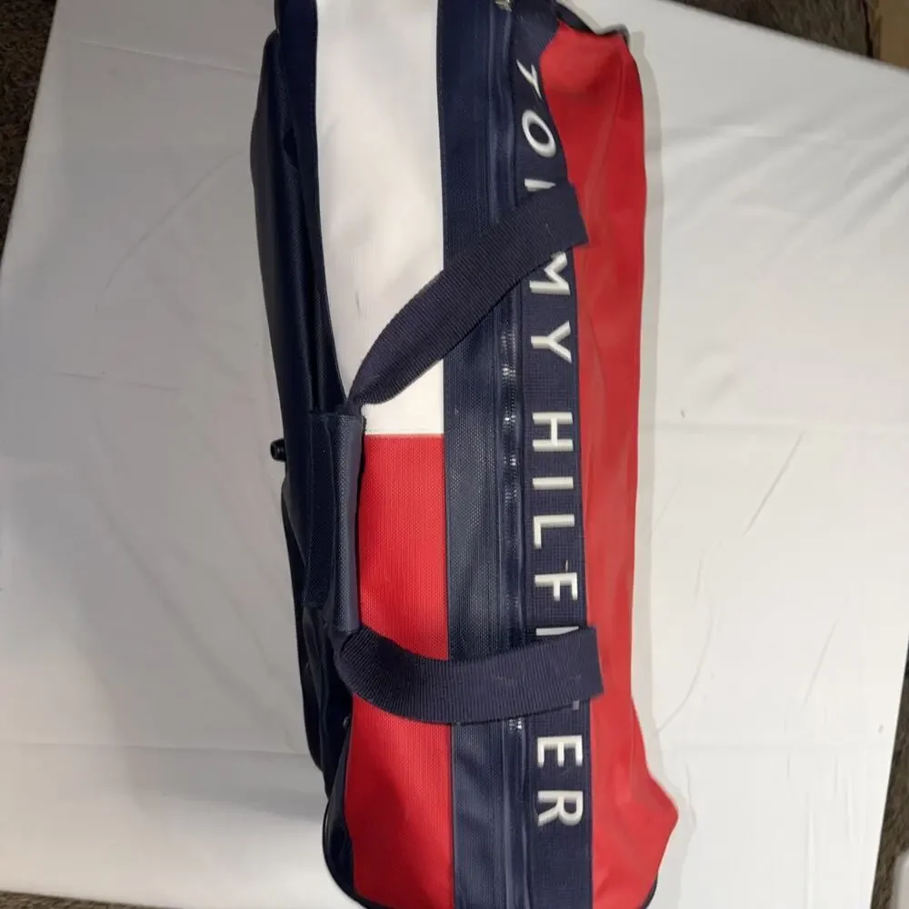 Vintage Tommy Hilfiger Duffel Gym Shoulder Bag Spell Out 90s Retro Flag Navy - Picture 2 of 5